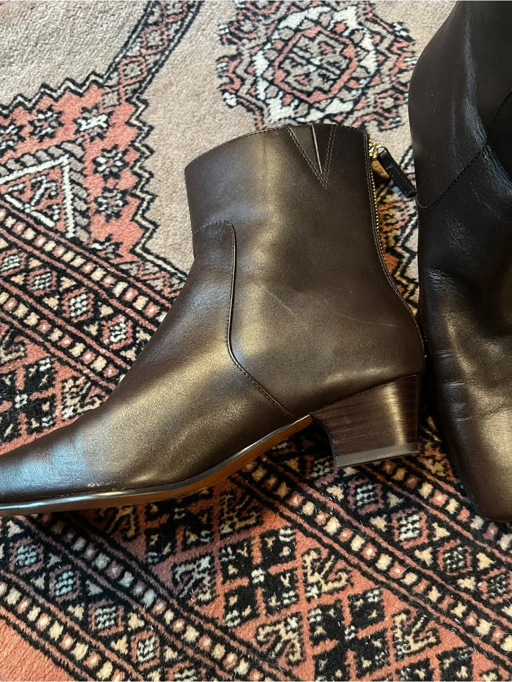 Madewell Women's Square-Toe Leather Ankle Boots in Turkish Coffee (dark brown)